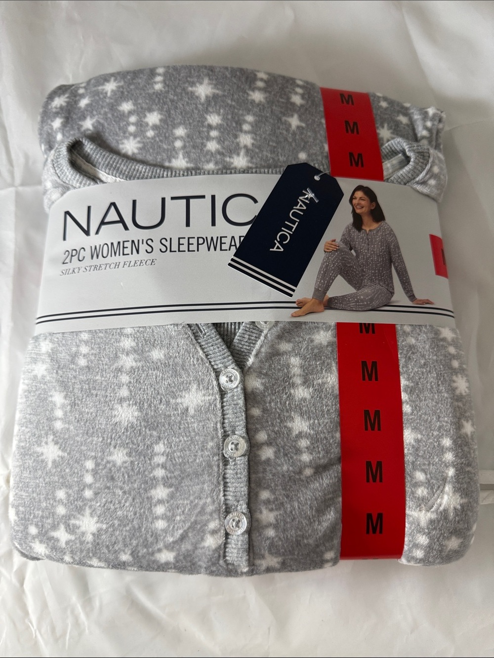 Nautica Gray & White Snowflake Fleece 2PC Women's Sleepwear Set